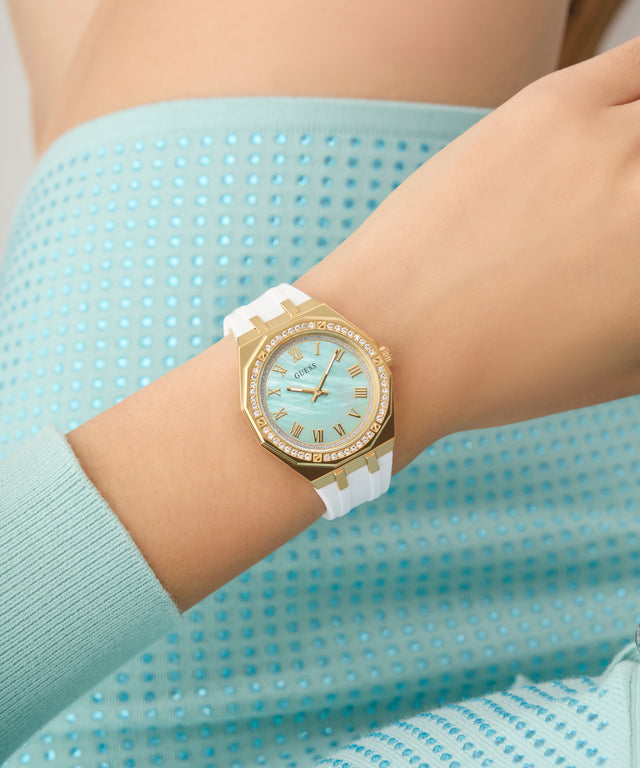Montre analogique GUESS pour femme, couleur or blanc