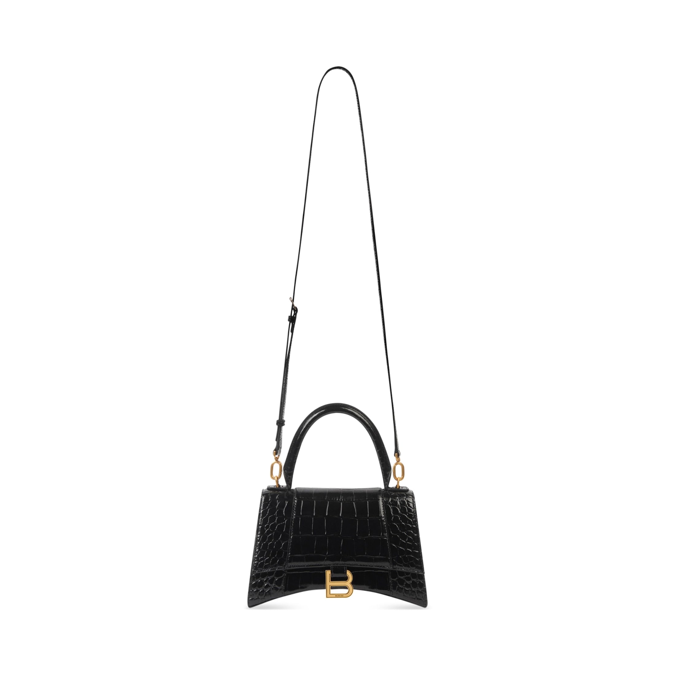 Sac À Main Hourglass Petit Modèle Embossé Crocodile pour Femme en Noir