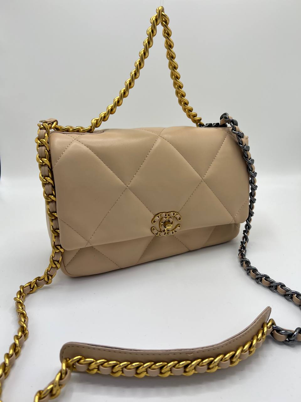 Ch@nel Large 19 Flap Bag Dark Beige Lambskin Mixed Hardware