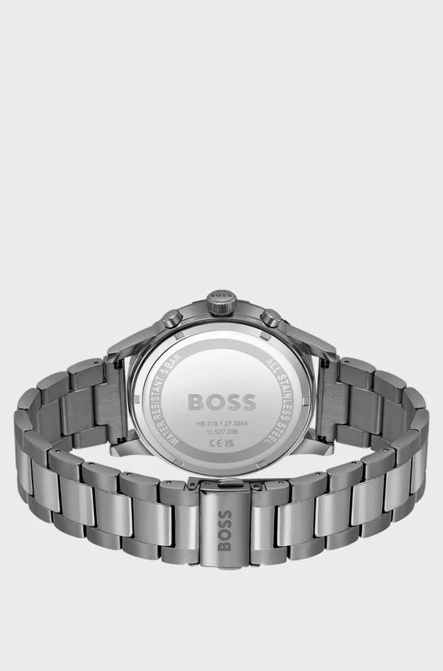 MONTRE CHRONOGRAPHE EN ACIER PLAQUÉ GRIS AVEC BRACELET À MAILLONS