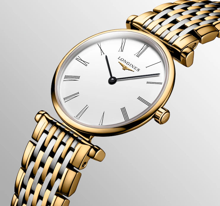 LÔNGINES La grande classique de lôngines (24mm) cadran blanc / bracelet en acier inoxydable bicolore
