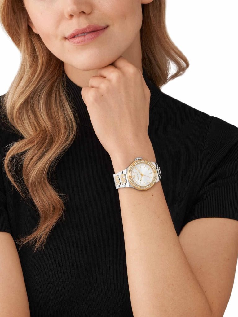 Montre Michael Kors Lennox bicolore avec logo et pavé de cristaux