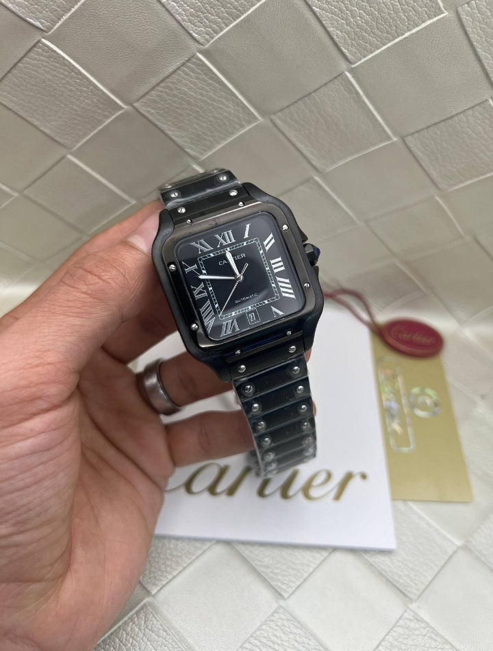 Montre Santos de Cartier Grand modèle, mouvement automatique, acier ADLC