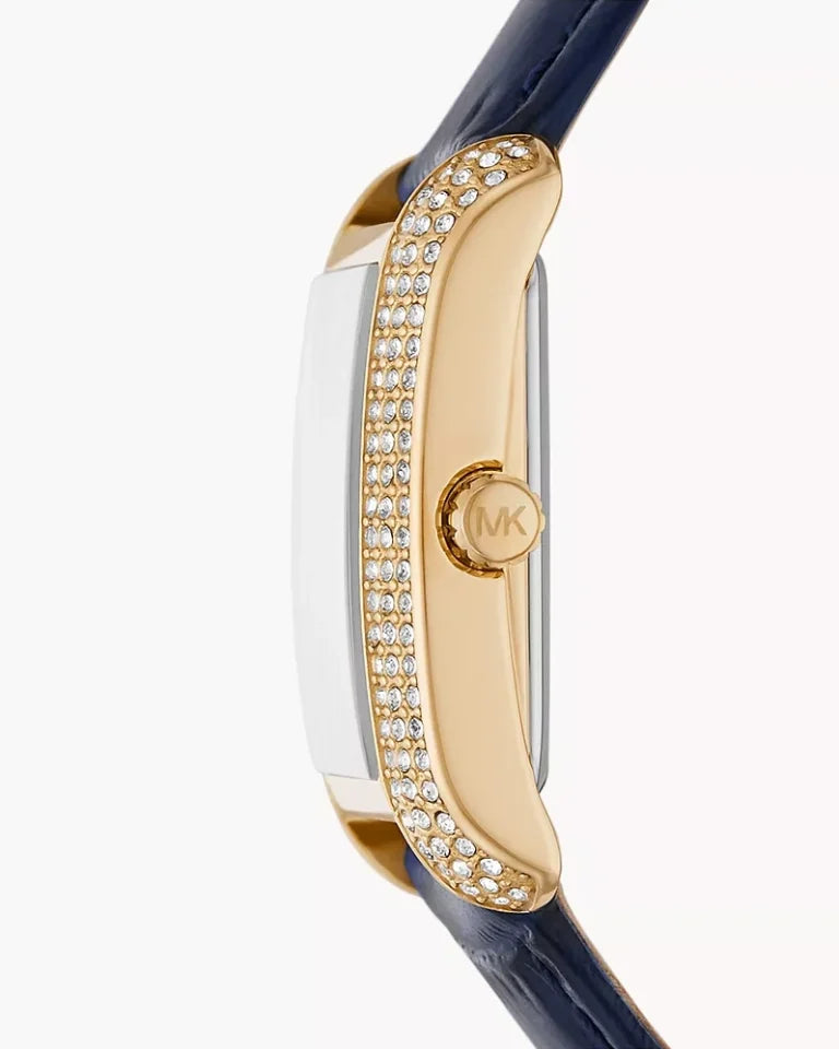 Montre Emery de Mich@el Kors à trois aiguilles, en cuir façon croco, bleu marine, MK2982