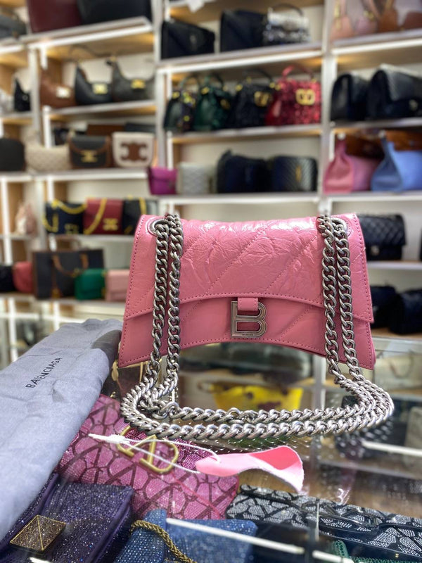 B@lenciaga Sac À Bandoulière Crush En Cuir Rose