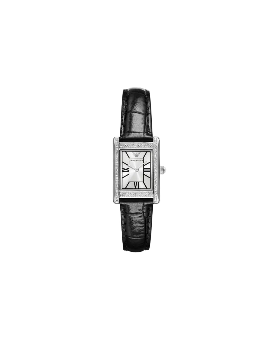 Emporio Armani Montre à deux aiguilles en cuir noir
