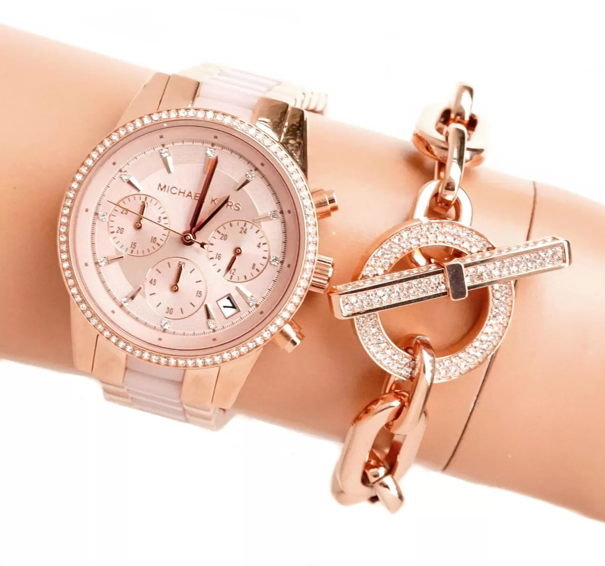 Michael Kors Ritz MK6307 – Or rose/rose poudré, Or rose., Chronographe