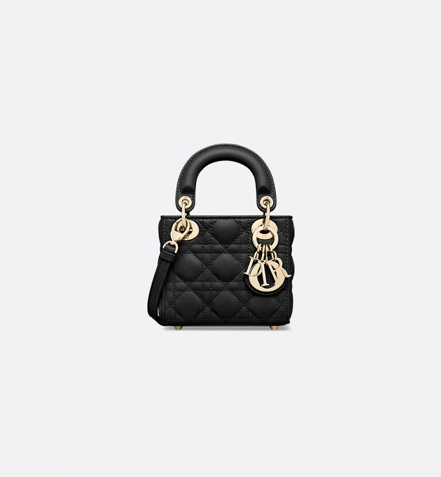 Micro sac Ladÿ Diôr d'agneau Cannage noir