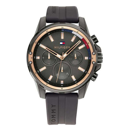 TMY Hilfiger Mens Quartz Silicone Strap Grey Dial