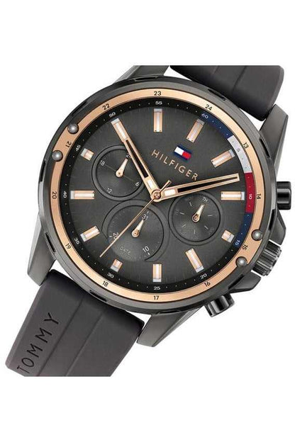 TMY Hilfiger Mens Quartz Silicone Strap Grey Dial