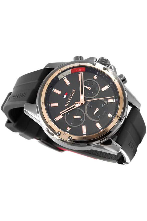 TMY Hilfiger Mens Quartz Silicone Strap Grey Dial