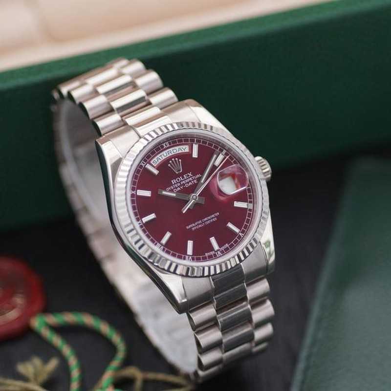 RLX Day-Date 36 Cherry Red Dial Platinum