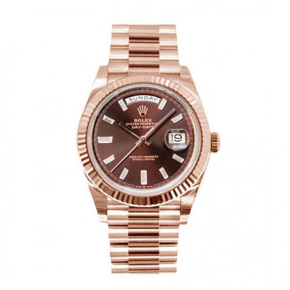 RLX Day-Date 40 Everose Gold Chocolate Baguette Dial