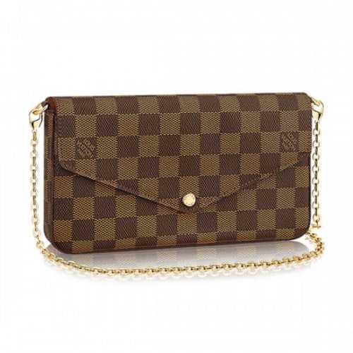 LV N63032 Pochette Felicie Chain Wallet Damier Ebene Canvas