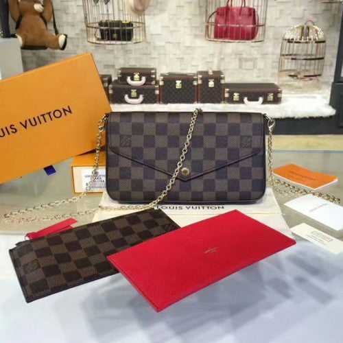 LV N63032 Pochette Felicie Chain Wallet Damier Ebene Canvas