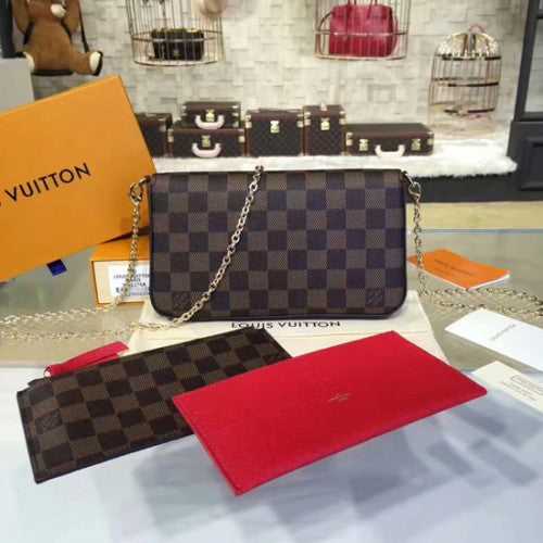 LV N63032 Pochette Felicie Chain Wallet Damier Ebene Canvas