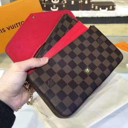 LV N63032 Pochette Felicie Chain Wallet Damier Ebene Canvas