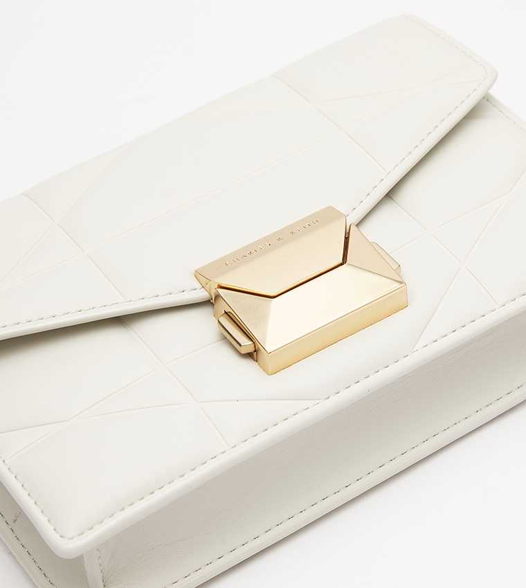 Blanche Chevron Chain-Strap Clutch - White