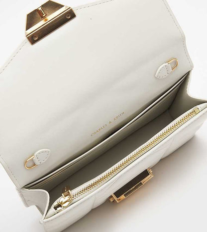 Blanche Chevron Chain-Strap Clutch - White