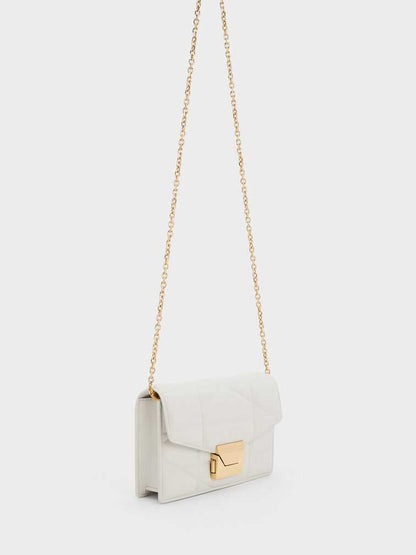 Blanche Chevron Chain-Strap Clutch - White