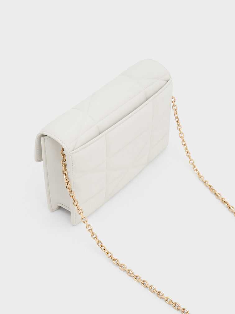 Blanche Chevron Chain-Strap Clutch - White