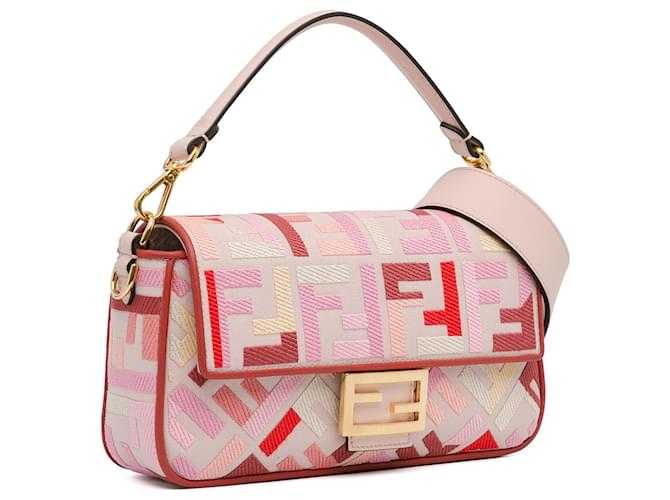 Fêndï Sac à main Baguette brodé Zucca Fendi rose