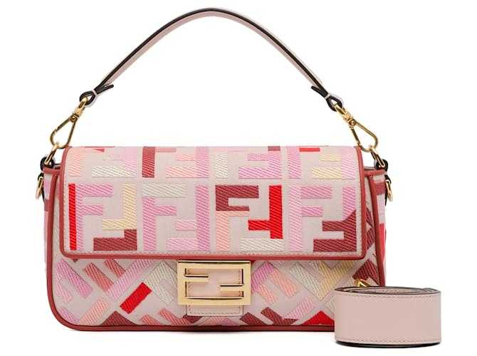 Fêndï Sac à main Baguette brodé Zucca Fendi rose