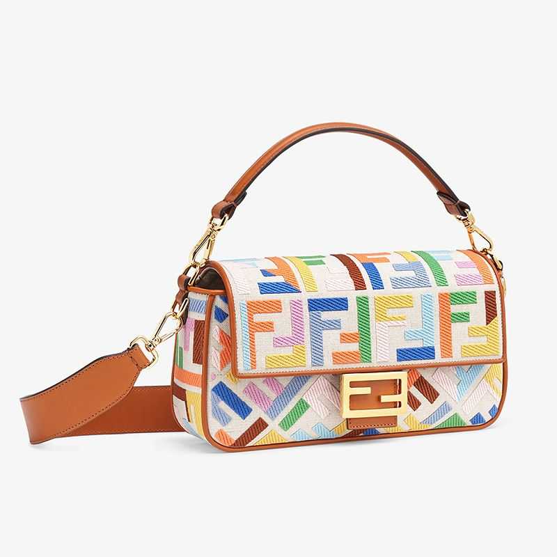 Fêndï Medium Baguette Bag In FF Motif Canvas Multicolor