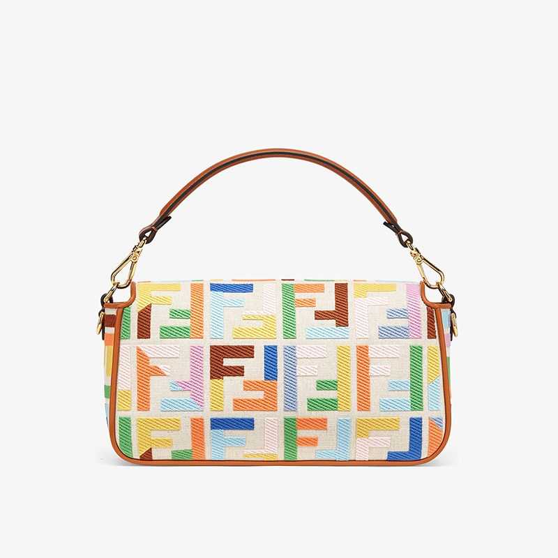 Fêndï Medium Baguette Bag In FF Motif Canvas Multicolor