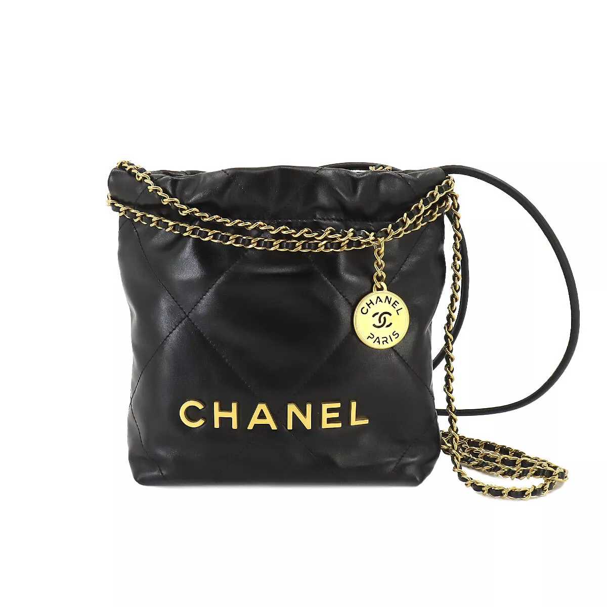 CH@NEL 22 Mini Chain Hand Shoulder Bag Leather Black