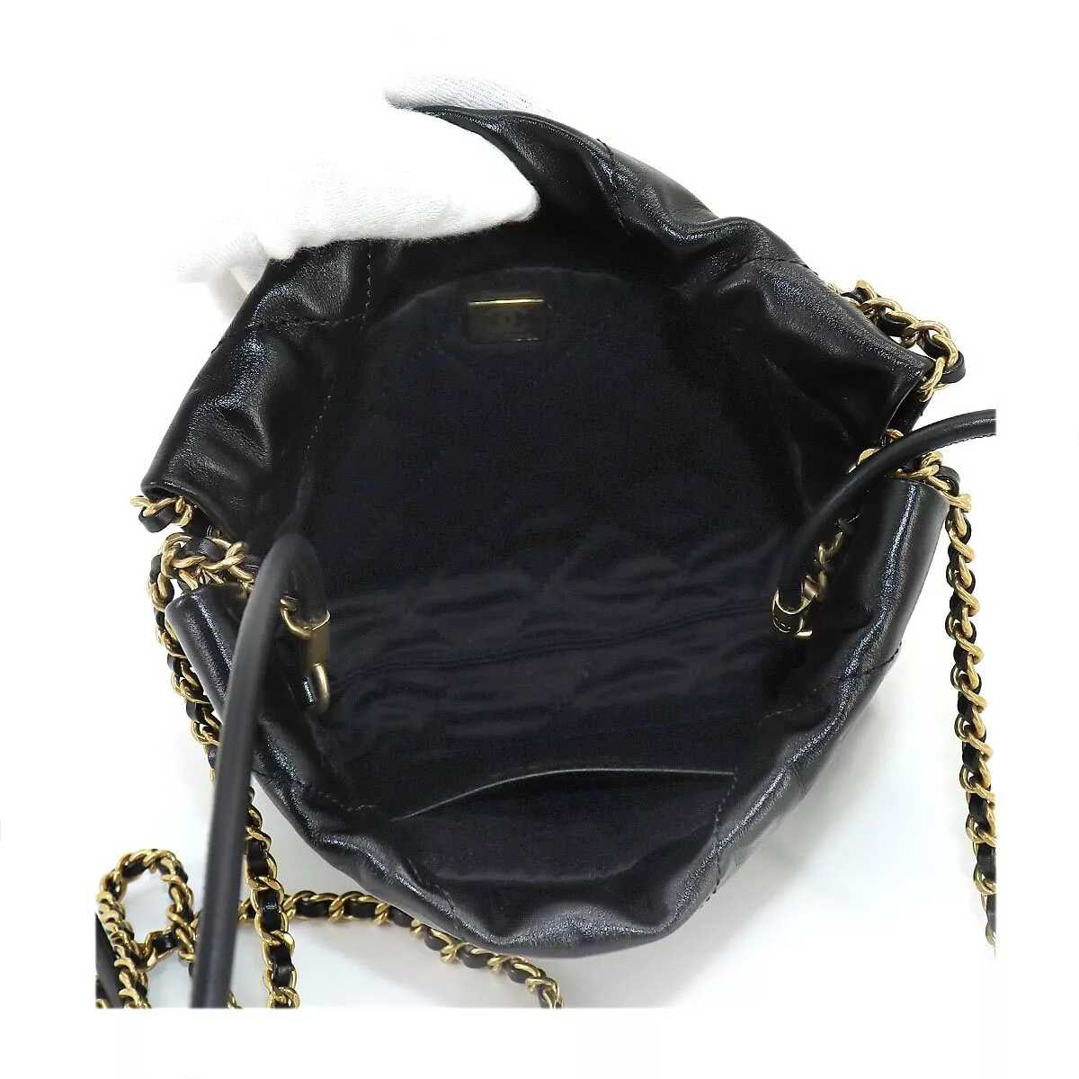 CH@NEL 22 Mini Chain Hand Shoulder Bag Leather Black