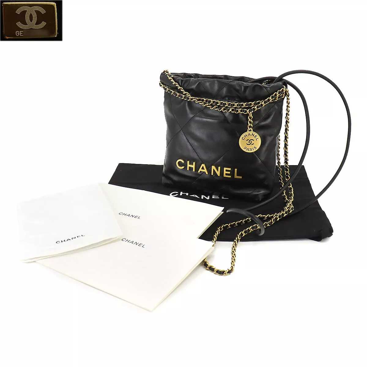 CH@NEL 22 Mini Chain Hand Shoulder Bag Leather Black