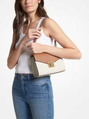 MK Rose Medium Logo and Faux Leather Shoulder Bag