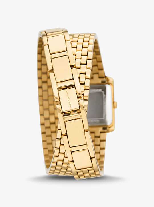 MK Petite Emery Pavé Gold-Tone Double Wrap Watch