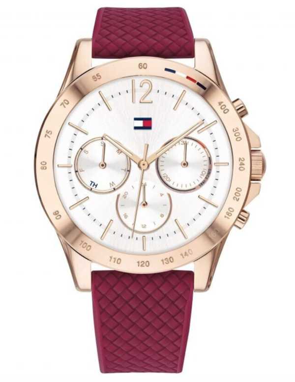 Tommy Hilfiger Haven Quartz White Dial Red Rubber Strap Watch For Women