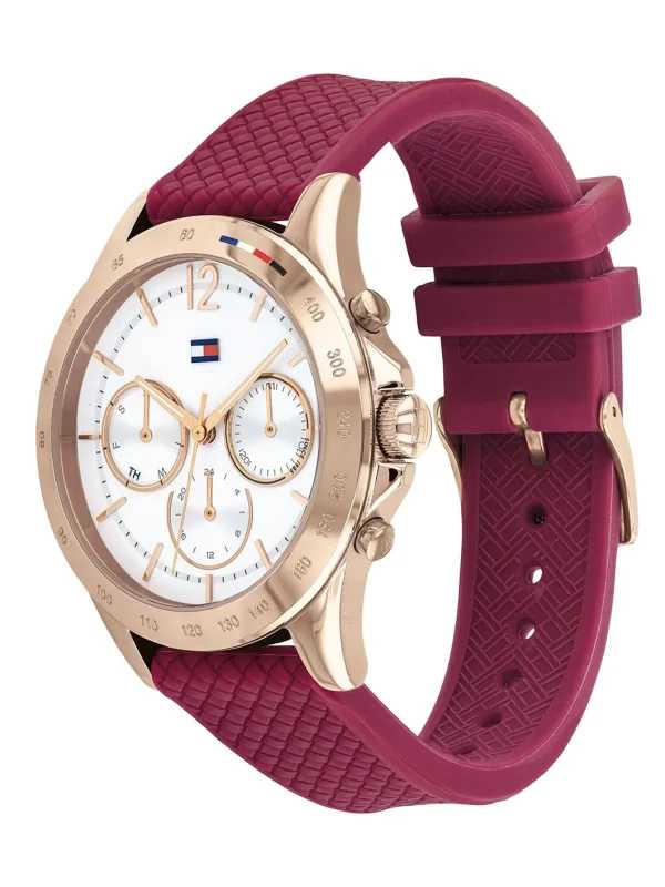 Tommy Hilfiger Haven Quartz White Dial Red Rubber Strap Watch For Women