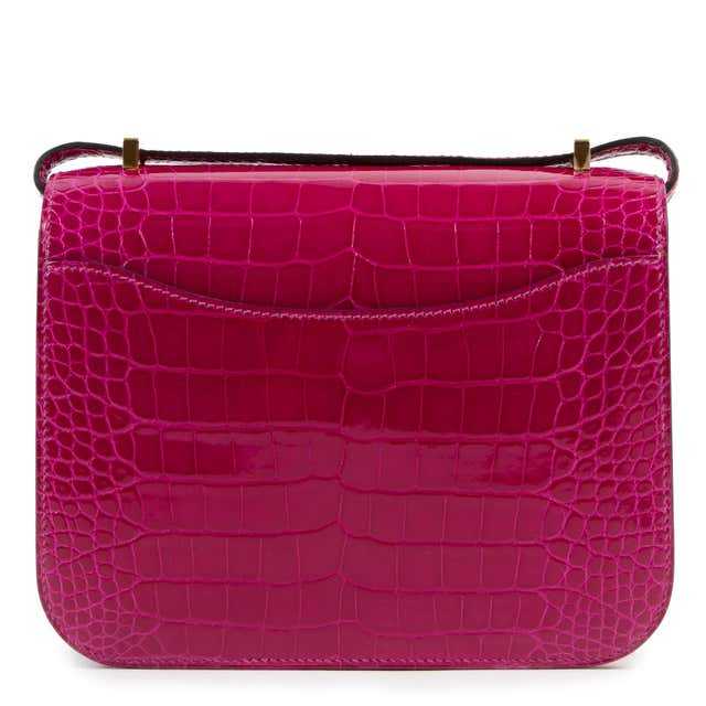 HRMS Constance 18 Mini Rose Pourpre Crocodile Niloticus GHW
