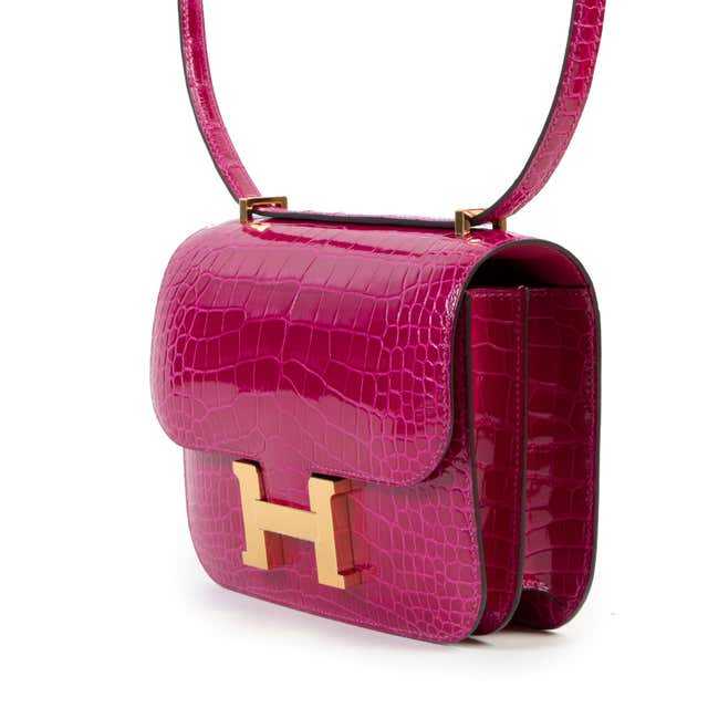 HRMS Constance 18 Mini Rose Pourpre Crocodile Niloticus GHW