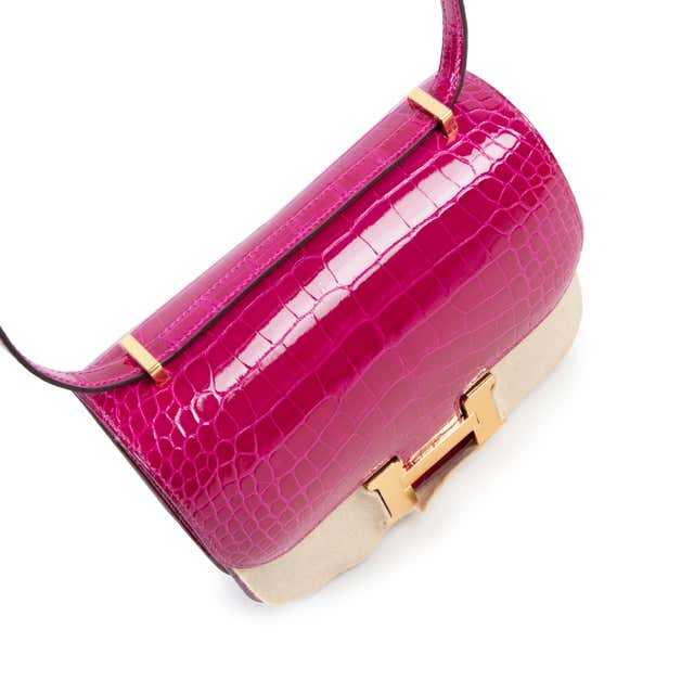 HRMS Constance 18 Mini Rose Pourpre Crocodile Niloticus GHW