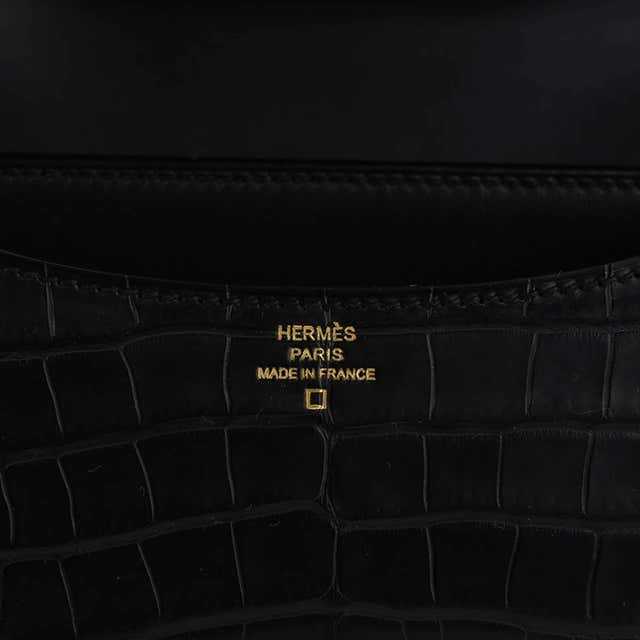 HRMS Constance 18 Sac Alligator noir mat Quincaillerie or et miroir