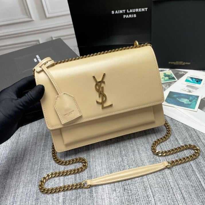 S@int Laurent sunset medium  cross-body bag beige gold