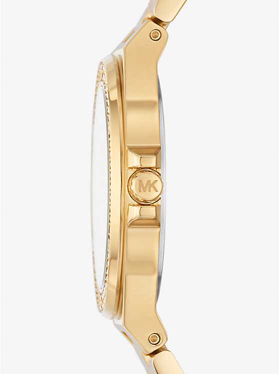 MK Petite montre Lennox dorée à pierres pavées