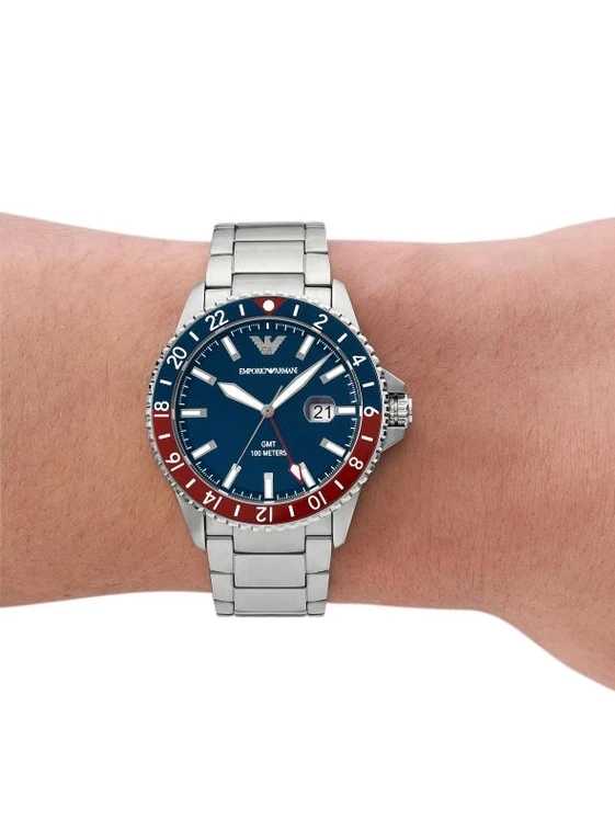 Empôriô Arm@ni Men’s GMT Dual Time Silver Stainless Steel