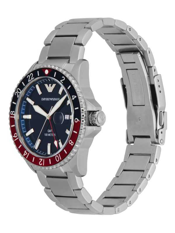 Empôriô Arm@ni Men’s GMT Dual Time Silver Stainless Steel