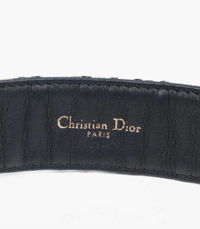 Christian Di*r Ceinture Diorquake 75 en toile et cuir de veau avec monogramme bleu