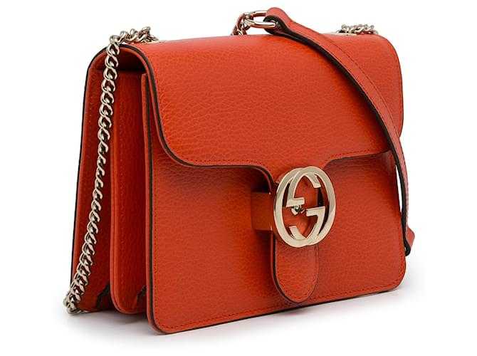 GG Sac à bandoulière orange à petit dollar entrelacé