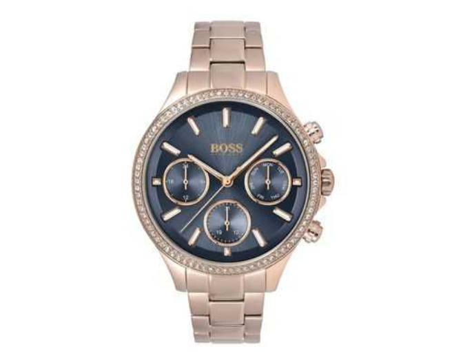 Hugo BS Women’s Blue Dial Ionic Plated Carnation Gold