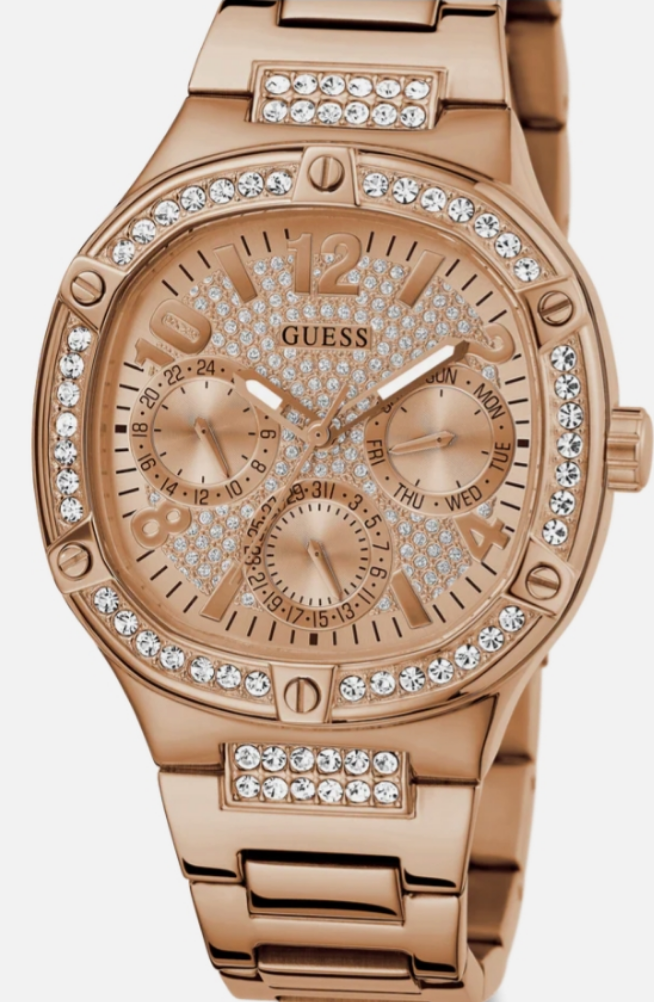 Gûess Duchess Rose Gold Dial Square Case Multi Function Women Watch