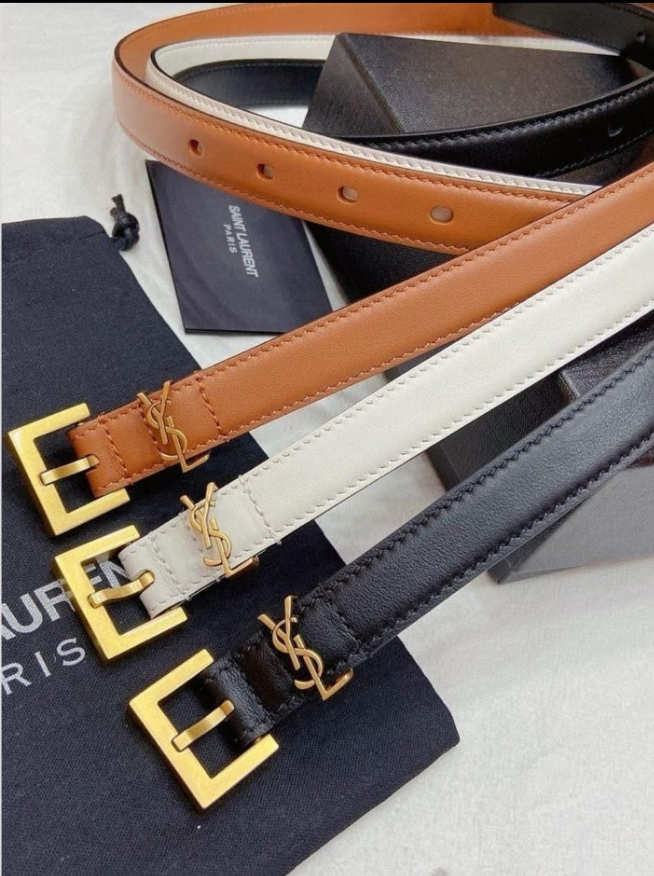 YSL ceinture fine cassandre à boucle carrée à tannage végétal, BLACK
