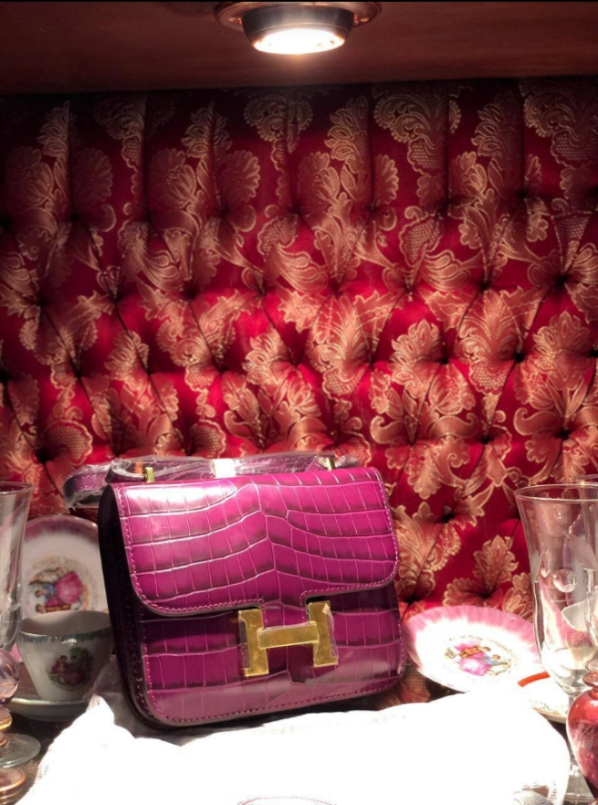 HRMS Constance 18 Mini Rose Pourpre Crocodile Niloticus GHW